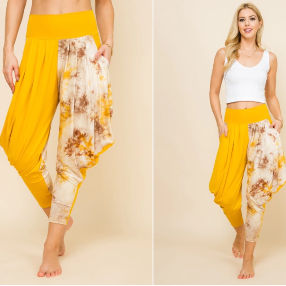 Kooniez Pants - Mustard Tie-Dye Patchwork